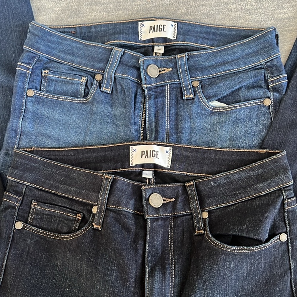 PAIGE Women 26 Denim Blue Set of 2 Jeans Contrast Stitch Hoxton Ankle and Skinny - Picture 7 of 10